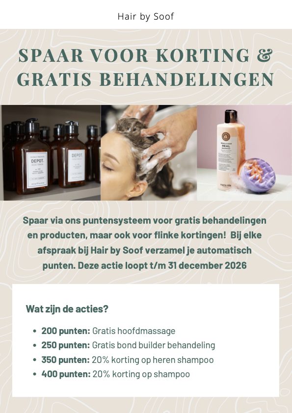 Sparen bij Hair by Soof: gratis behandelingen én korting